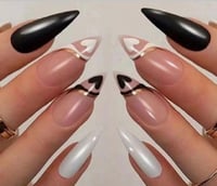 Image 2 of Nails - Long (Black/White Hearts)