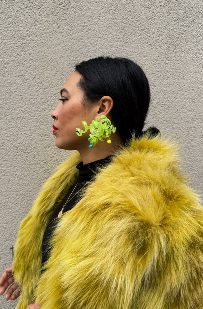 Image of neon green flexi rod earrings 