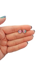 Image 2 of Pink White Blue Pour Painted Stud Earrings-Fluid Art Jewelry 