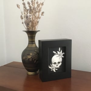 Original drawing skull and lilies in frame