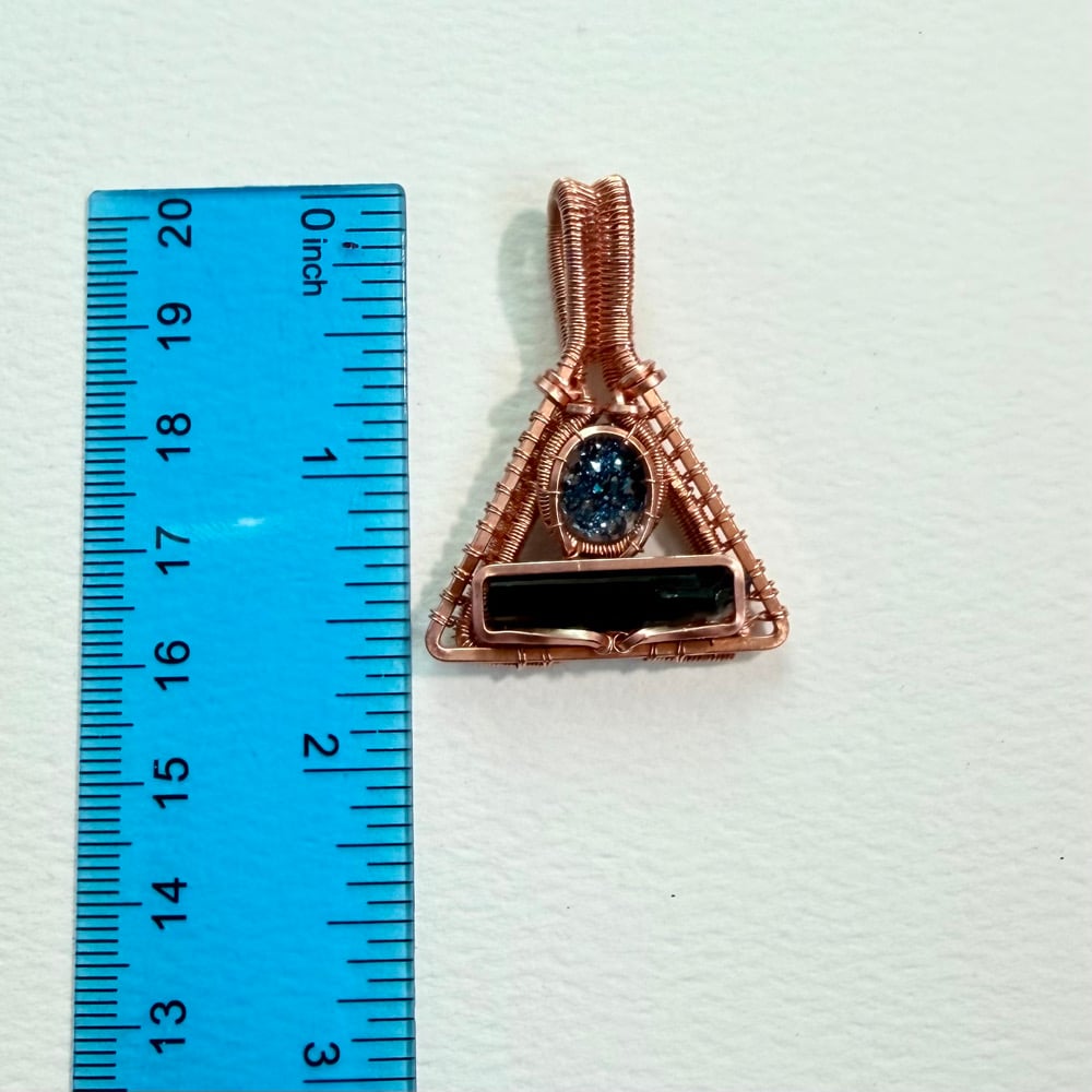 Image of Blue Druzy & Black Tourmaline Triangle