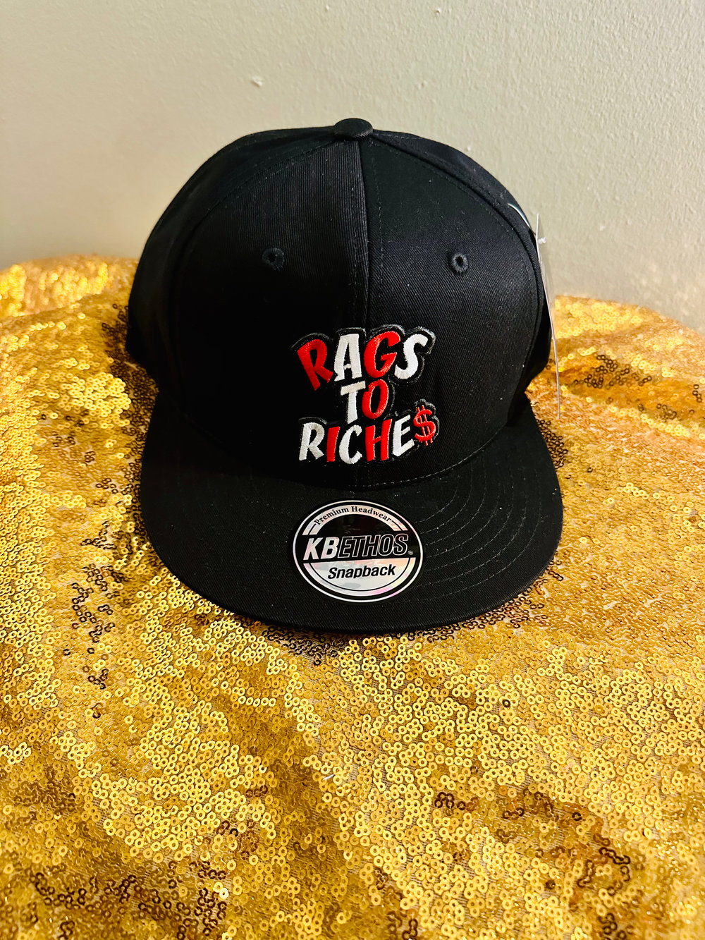 Image of Rags to riches snapback hats red letters or pink letters