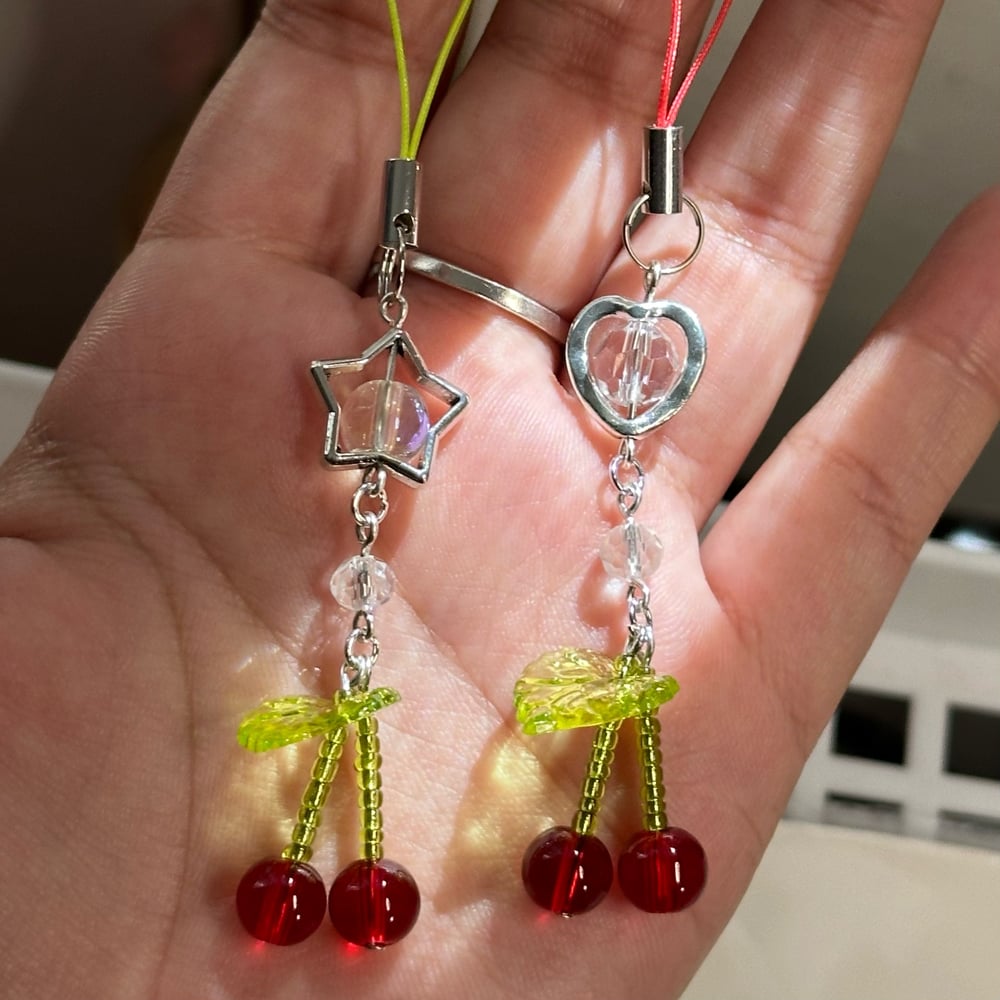 Image of Beaded cherry phone charm