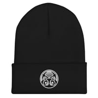 Cuffed Black Beanie white logo