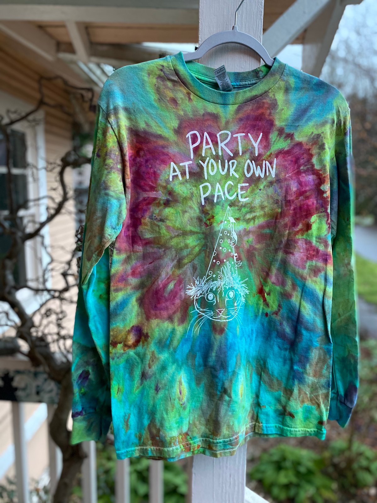 Image of SMALL Party At Your Own Pace Long Sleeve Tie Dye Shirt 2 