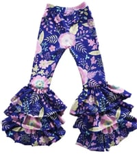 Purple Flower Ruffle Pants