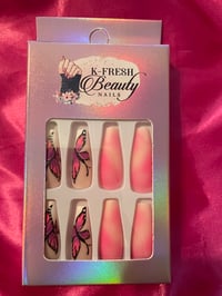 Nails - Long (Pink Butterfly Design)