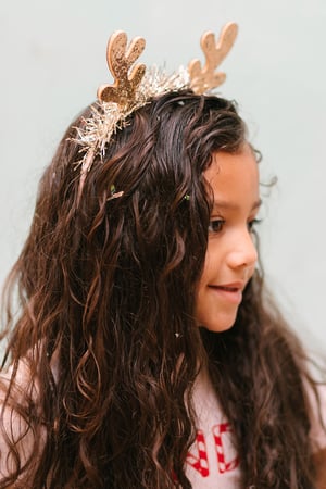 Image of Glitter Reindeer Headband with Gold Tinsel 