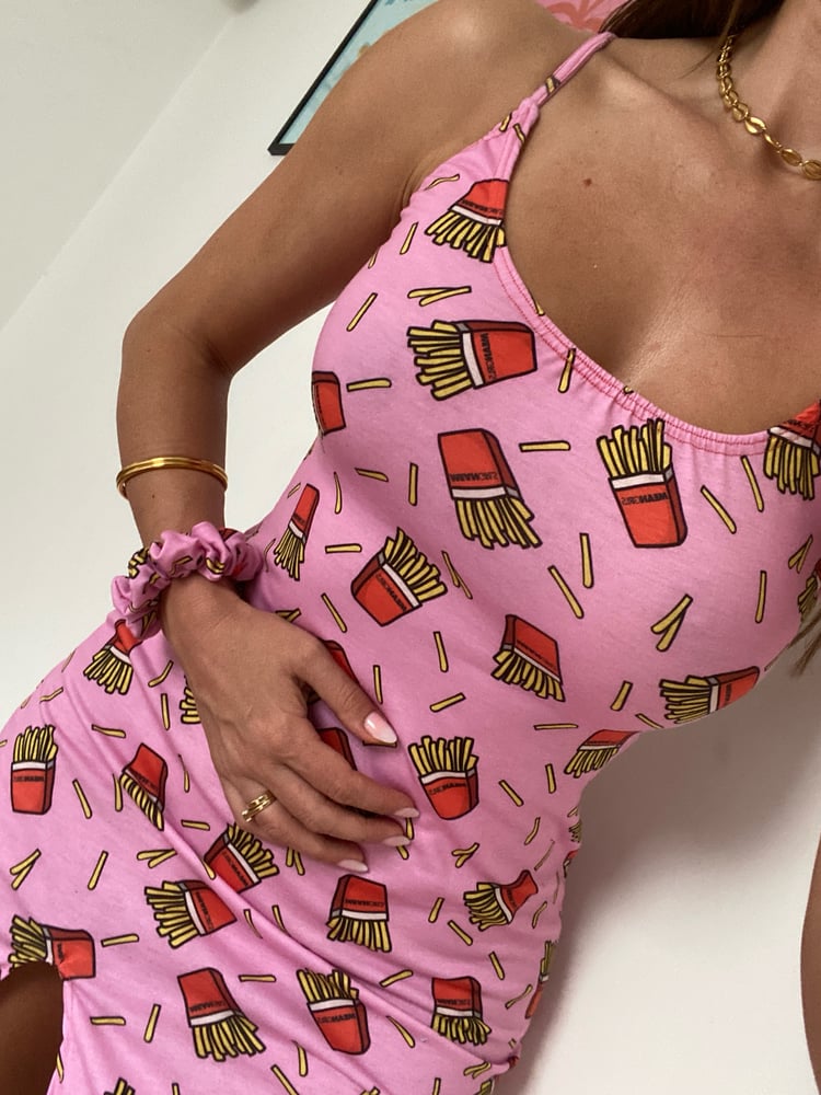 Image of Mini Slip Dress In Pink French Fries Print