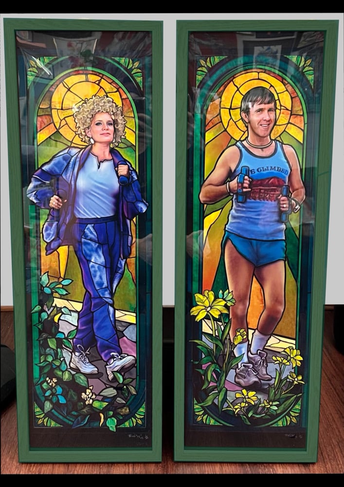 Image of FRAMED Set of “Abit of huffy puffy” in two GREEN frames.