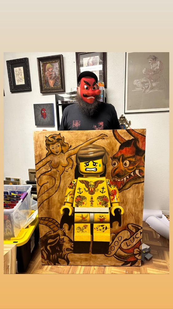 Image of Large scale lego painting 3x4ft oil on wood 