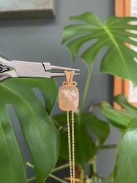 Image 2 of Gold Flower Agate Rectangle Crystal Necklace