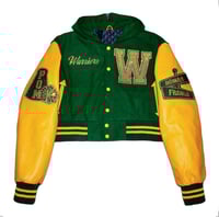 Image 1 of RHINESTONE WESTINGHOUSE LETTERMAN JACKET (GREEN & YELLOW)