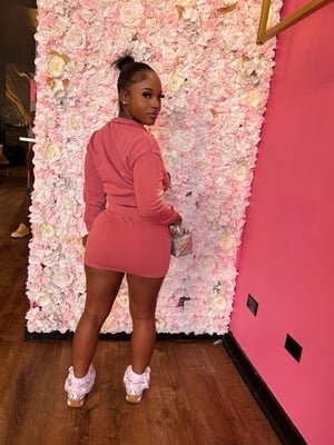 Image of power pink skirt set