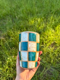 Image 5 of Turquoise and white checkered mug