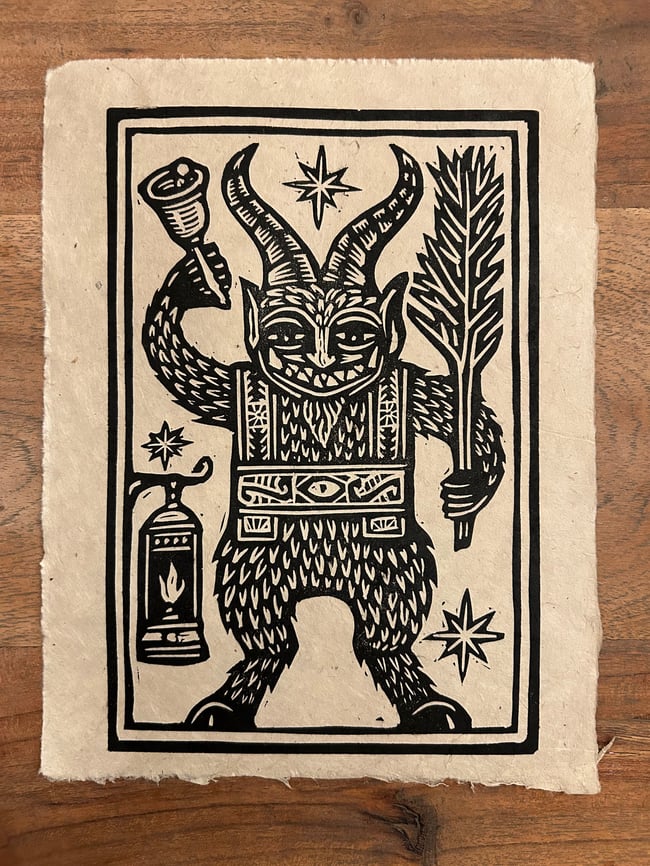 Lil Krampus Block Print