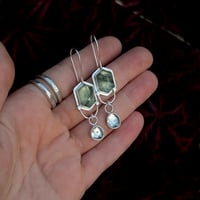 Image 4 of Rutilated Prehnite Earrings with Herkimer Diamonds