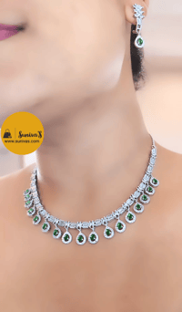 Image 2 of Julie Green-Stunning American Diamond Necklace Set with Earrings