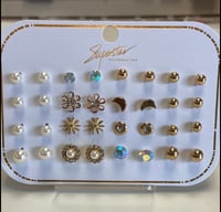 16 Pair Multi Stud Earring Set with color