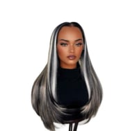 Image 3 of Zara Sleek Silver Streak Middle Part Wig - 22 Inch Jet Black Silky Straight Y-Part 