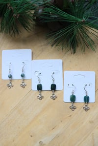 Image 1 of Moss Agate Crystal Beaded Earrings