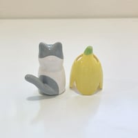 Image 6 of White and gray banana kitty ceramic figurine