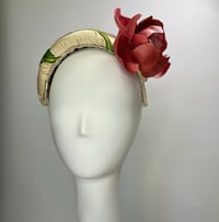 Image 3 of Floral silk embroidered fabric covered bandeau  