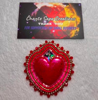 Image 4 of Hand Polished Red Heart XL Beaded Earrings