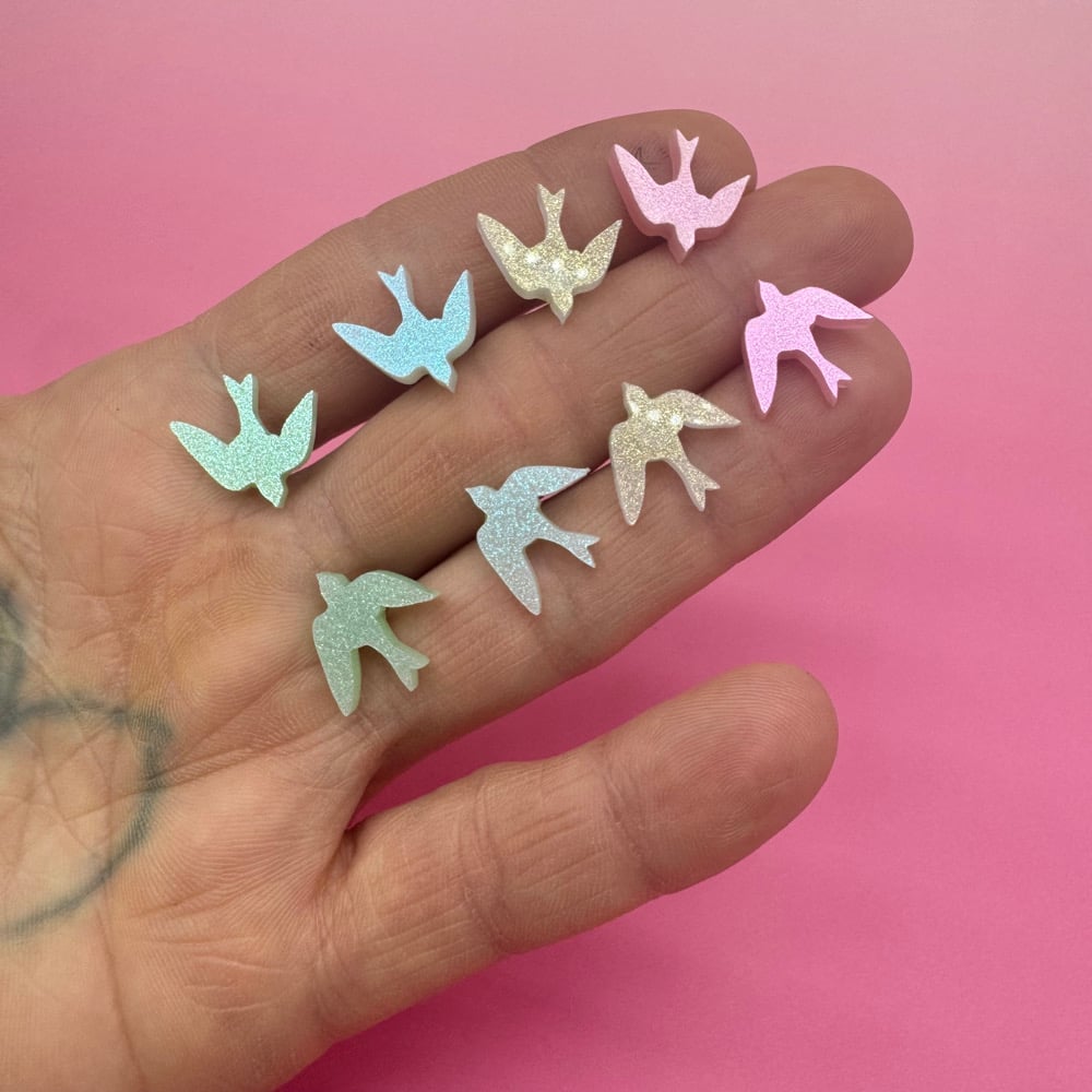 Image of Náušnice třpytivý pastelový ptáčci