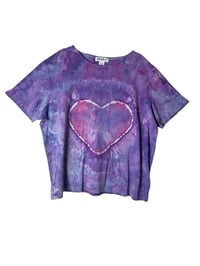 Image 2 of ♻️ UPCYCLED XXL Tall Ladies Heart Tee in Pinkish Purple Ice Dye