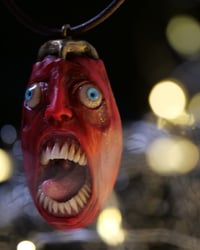 Image 11 of Berserk Egg of the King blood tears pendant, leather cord, brass hardware, OOAK