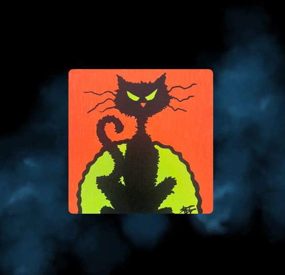Image of "WICKID CAT" MAGNET acrylic PAINTING 6" x 6" 