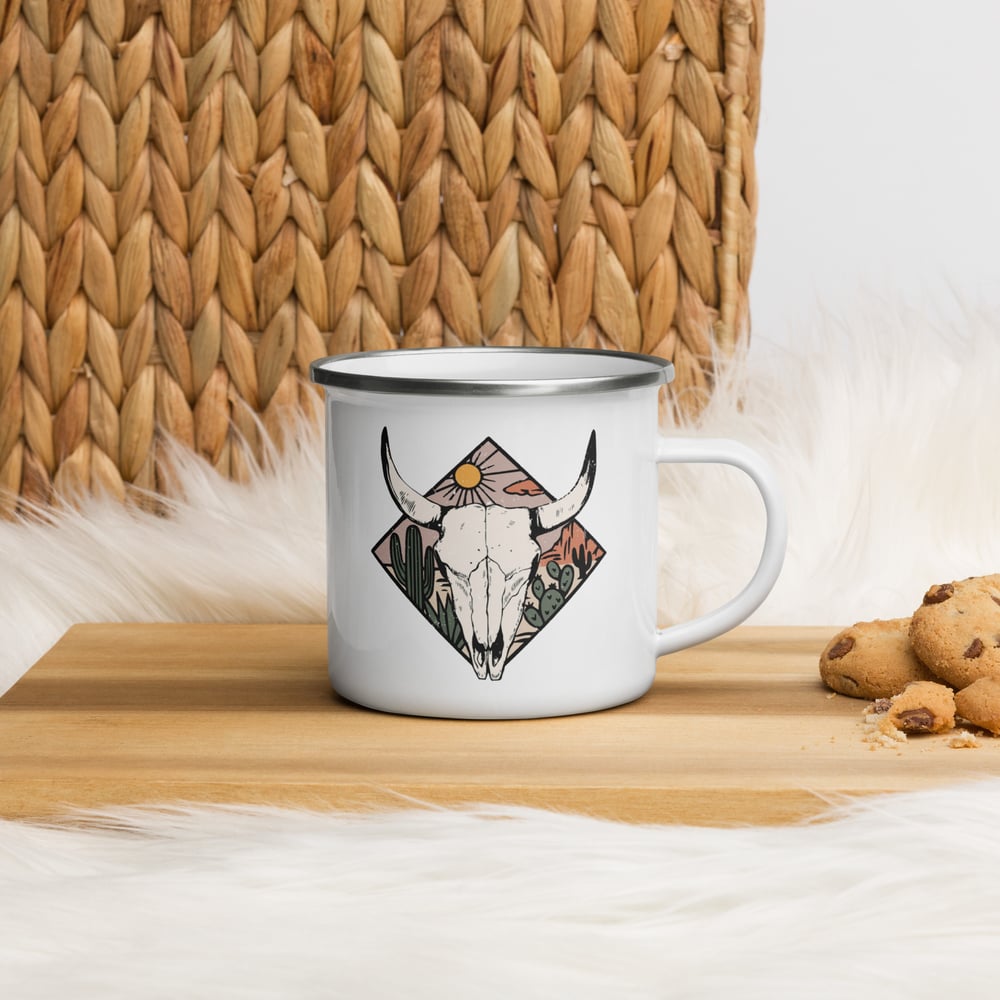 Image of Boho Bull Head Skull Enamel Mug