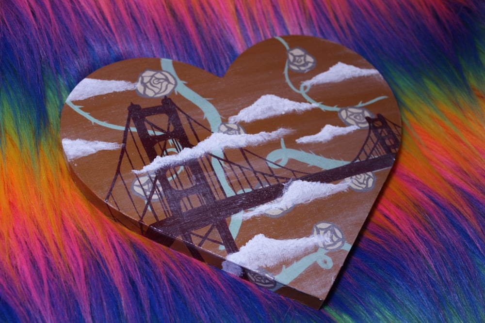 Image of Cinnamon Brown Foggy Bridge Wood Heart