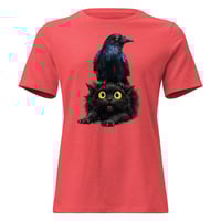 Image 3 of Women's Relaxed T-Shirt, Funny Crow Raven & Black Cat Tee