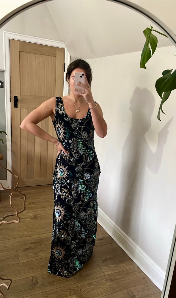 The Universe Dress. Heavily embellished tulle velvet Maxi dress