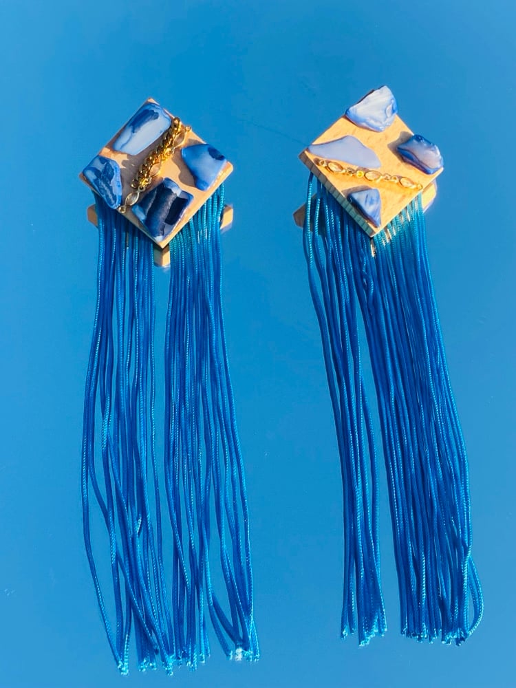 Image of Blue Skys Fringe Earrings (One of a Kind)