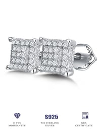 Image 1 of Moissanite Stud Earring for Women Square Earrings with Gra Certificate Silver 925 Earring