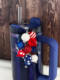 Image 1 of 4th of July Memorial Day Patrotic Red White and Blue Tumbler Straw Bauble