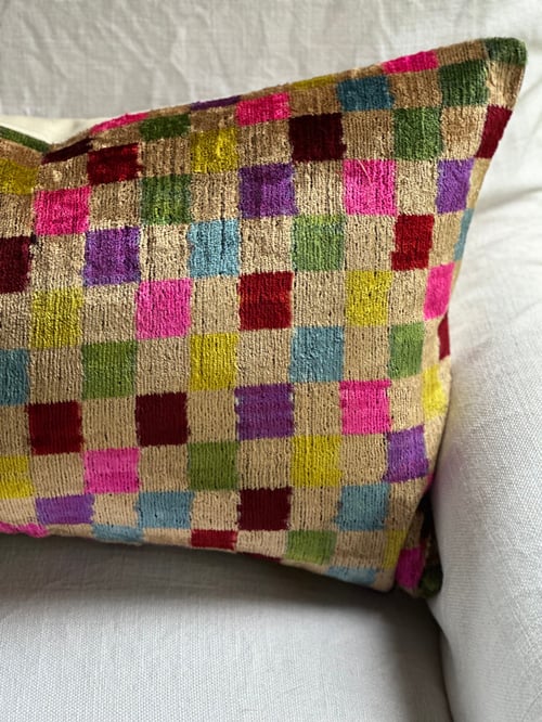 Image of Neon Checker Ikat Cushion