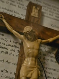 Image 3 of Orbweaver Taxiderny Spider 1800s Bible Page With crucifix and Real Web