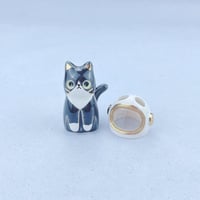 Image 4 of Tuxedo cat with astronaut helmet ceramic figurine (helmet cover version)