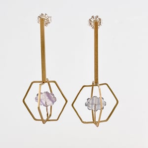 Hexagon brass cage earrings