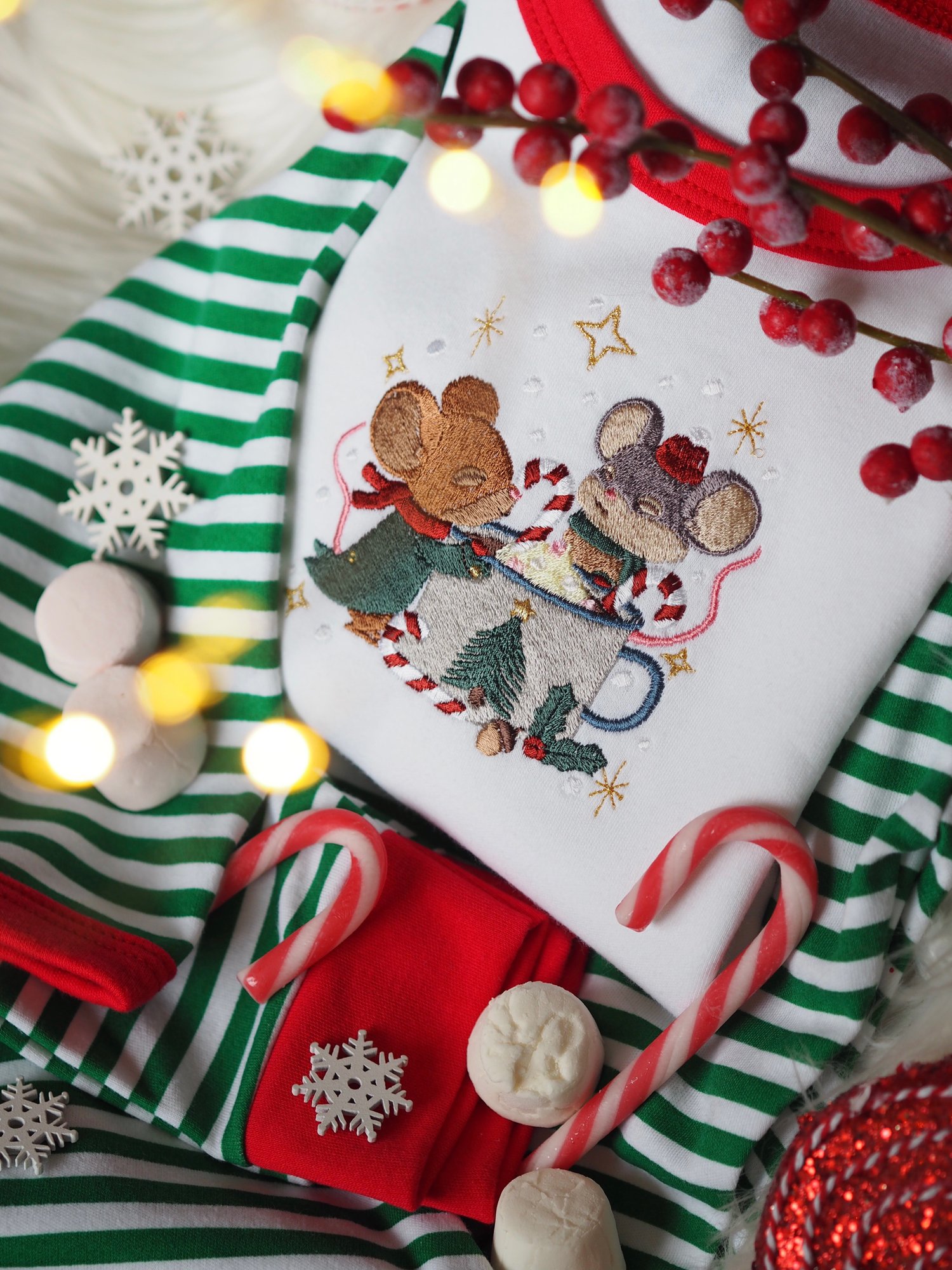 Image of A Mousey Little Christmas - Green Striped Pj's