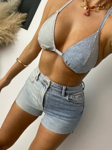 Image of Bralet & Shorts Co-Ord In Two Tone Denim