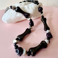 Image 3 of Big Chunky Black Bone and Skull One of a Kind Necklace