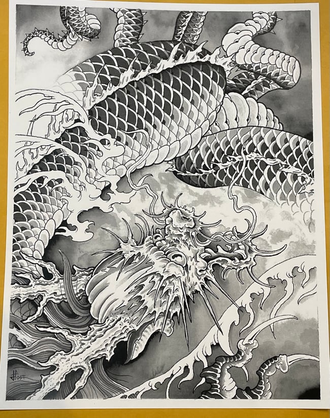 Grey dragon with storm fire 