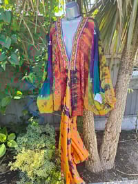 Image 4 of Wanderlust maxi dress Sari tie dye Red n Orange upto 18 uk