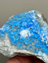 Image 15 of Rare Cyanotrichite On Green Fluorite Matrix Specimen | Guizhou China #2873