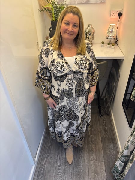 Image of PAISLEY TRIBAL SHIRRED BODICE MAXI DRESS